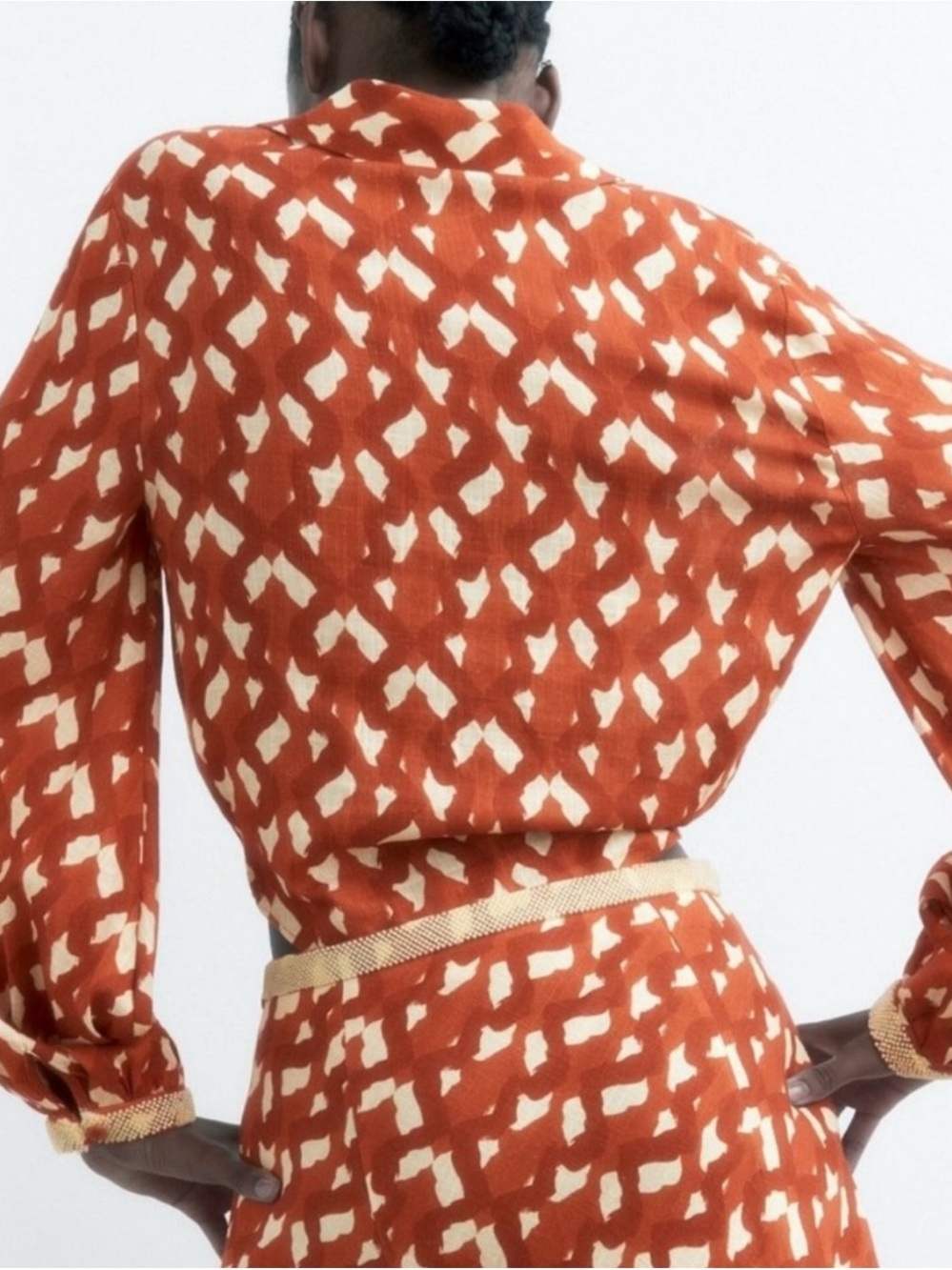 Zara Rust Patterned Button-Front Crop Top - Picture 7 of 15